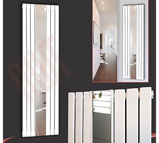 553mm(w) x 1800mm(h) ``Corwen`` White Vertical Mirrored Radiator - 3675 BTUs Central Heating Radiator with Mirror