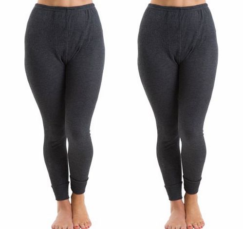 2COZEE 2 Pack Womens Jacquard Rib Long Jane Thermal Underwear Charcoal, 10-12