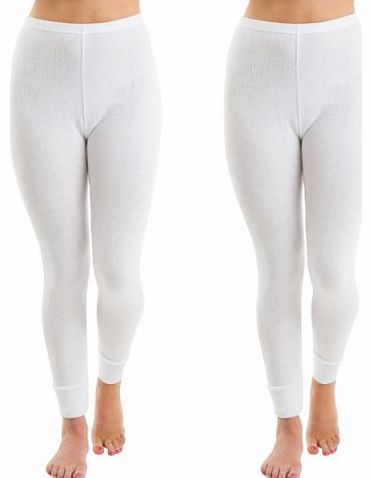 2COZEE 2 Pack Womens Jacquard Rib Long Jane Thermal Underwear White, 10-12