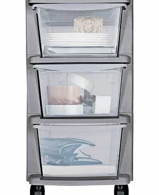 3 Drawer Slim Tower Plastic Storage Unit - Silver