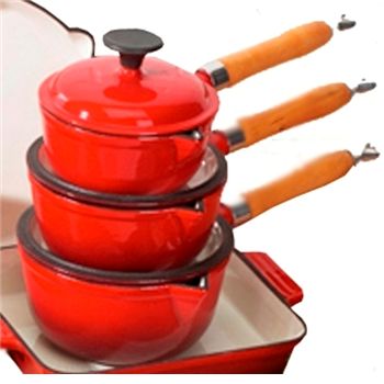 3 Piece Cast Iron Saucepan Set Red New