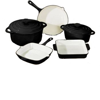 5 Piece Cast Iron Cookware in Black Enamel Finish