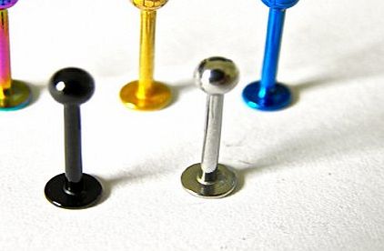 5starwarehouse 5 x Ball Top Labret Bars Titanium Plated Stainless Steel Black, Silver, Gold, Blue amp; Rainbow Lip Studs Tragus Ear Rings Monroe Bars Body Piercing