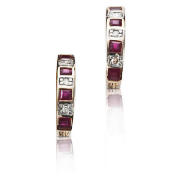 Diamond And Ruby J-Hoop Earrings