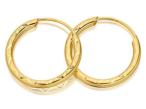 Diamond Cut Hoop Earrings 14mm - 072445