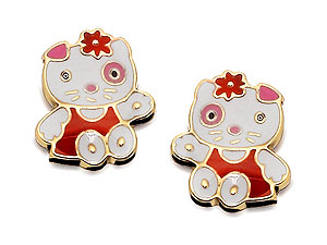 White, Red And Pink Enamel Kitten