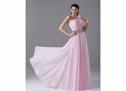 A-line Sloping-shoulder Pleat 3D-flower Beaded