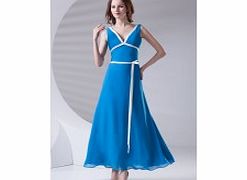 A-line V-neck Strips Knee-length Chiffon Dress