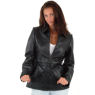 SHORT BLACK LEATHER JACKET WITH BELT and#39;50Iand39;