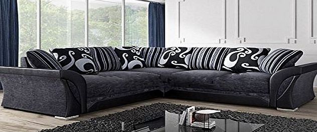 Abakus Direct NEW FARROW LEATHER amp; CHENILLE FABRIC CORNER SOFA IN BLACK amp; GREY