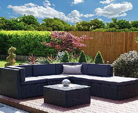 Abreo Rattan Modular Corner Sofa Set Garden Conservatory Furniture 5 To 9 Pcs INCLUDES GARDEN FURNITURE COVER (Barcelona, Black with Dark Cushions)