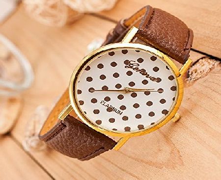 AccessoryStation Brown Fashinable Women Lady Geneva PU Leather Band Wave Point Polka Wrist Watch