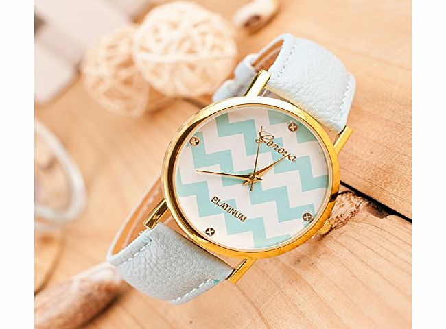 AccessoryStation Sky Blue Women Lady Geneva PU Leather Band Chevron Wave Wrist Watch