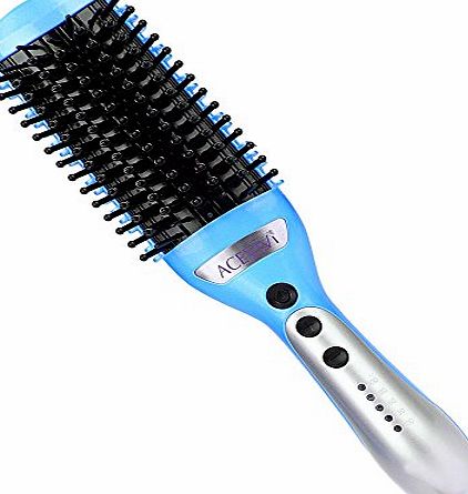 ACEVIVI Hair Straightener Brush Ionic 2.0, Anion Hair Comb Hair Care, Instant Magic Silky Straight Hair Styling, Anti Scald Anti Static Ceramic Heating Detangling Digital Hair Tools (Blue)