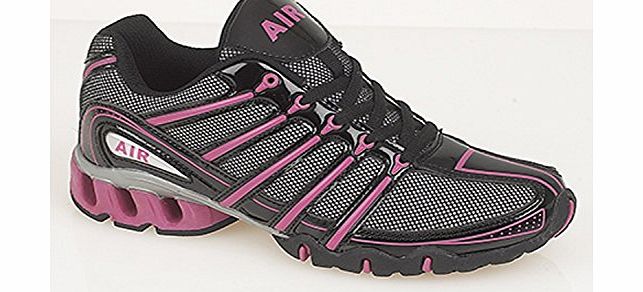 Airtech Air Womens Shock Absorbing Running Trainer Ladies Trainers (4 UK, Black/Fuschia)