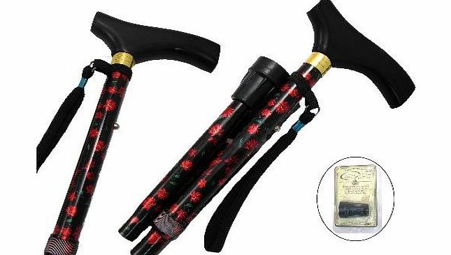 Amazing Health Flower Folding Walking Stick Height Adjustable (black/pink)