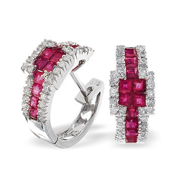 White Gold Diamond Ruby Earrings (775)