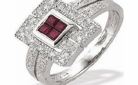 White Gold Diamond Ruby Ring (824)