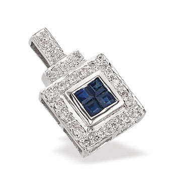 White Gold Diamond Sapphire Pendant & Chain (490)