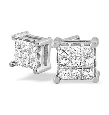 White Gold Diamond Stud Earrings (070)