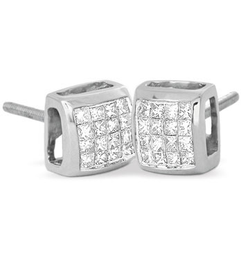 White Gold Diamond Stud Earrings (072)