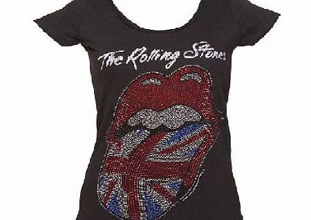 Ladies Charcoal Rolling Stones Diamante UK