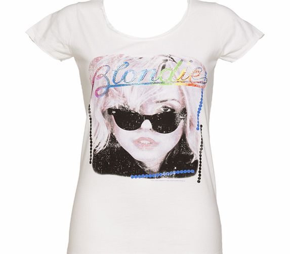 Ladies White Diamante Blondie T-Shirt from