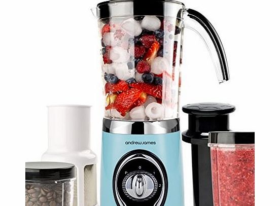 Andrew James Light Blue 4 in 1 Multifunctional 1 Litre Smoothie Maker, 1.5 litre Blender, Grinder And Juicer - Includes 2 Year Warranty