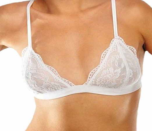 Anemone Floral Lace Triangle Bra Bralet Bralette Top (S/M, White)