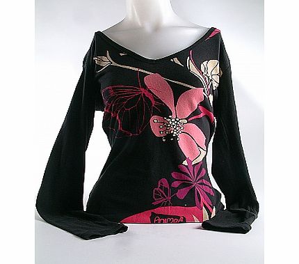 Animal Ladies DEEP V-NECK L/S TEE WP425 - BLACK