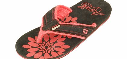 Ladies Animal Swish Suede Flip Flops. Black