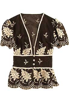 Anna Sui Leaf Embroidered V-neck Top