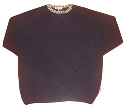 Club check trim crew neck knit