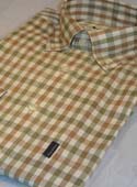 Aquascutum Light Green & Brown Small House Check Long Sleeve Cotton Shirt