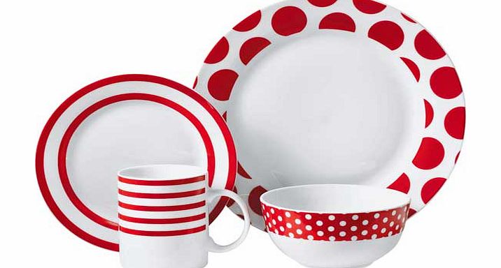 16 Piece Porcelain Red Simplicity Dinner Set