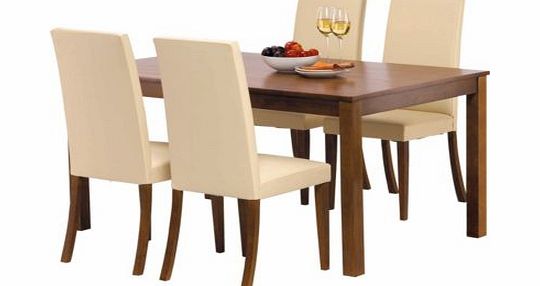 Hampton 120cm Walnut Stain Table and 4 Cream