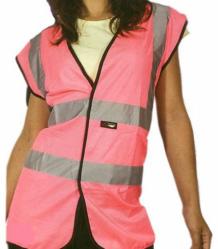 Ladies Pink High Visbility Waistcoat, Vest M, Medium