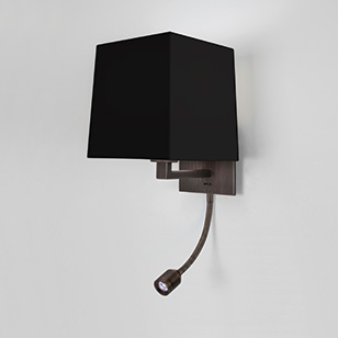 Astro Lighting Azumi Bronze Wall Light With Flexible LED Reading Light And Black Fabric Shade