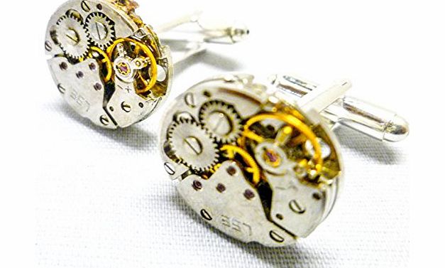 ASVP SHOP BESPOKE VINTAGE WATCH MOVEMENT STEAMPUNK MENS CUFFLINKS (Round 17mm)