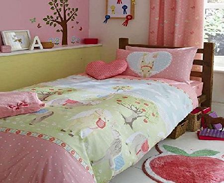 ATLOS GIRLS PONIES/HORSES COTBED/TODDLER DUVET COVER amp; PILLOWCASE (120x150) - REVERSIBLE - KIDS BEDDING