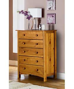 Auckland 5 Drawer Chest - Pine