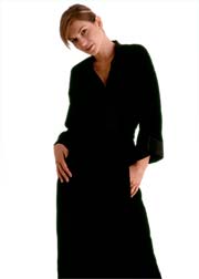 Silk black velour long robe with silk trim