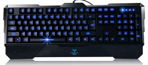 Aula  Dragon Tooth Blue LED Backlit 104 Key USB Wired Keyboard by Service UNO Tarantulas Dragon Teeth Backlit Film Special Lol Game Keyboard