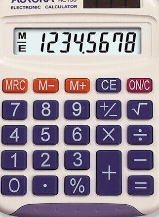 Aurora Calculator Handheld BatterySolar-power 8 Digit 3 Key Memory 50