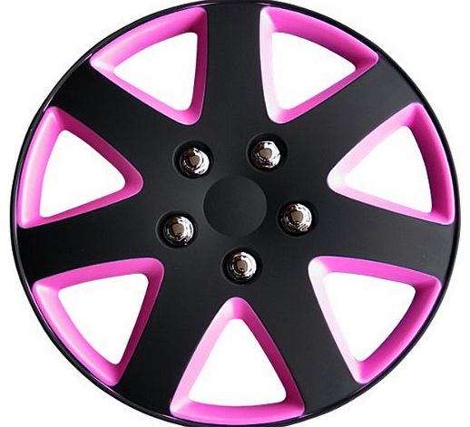 Autostyle  KT962-15BK/PNK Hubcap Set Michigan 15 Matblack/Pink - Car Wheel Trims (Set of 4)