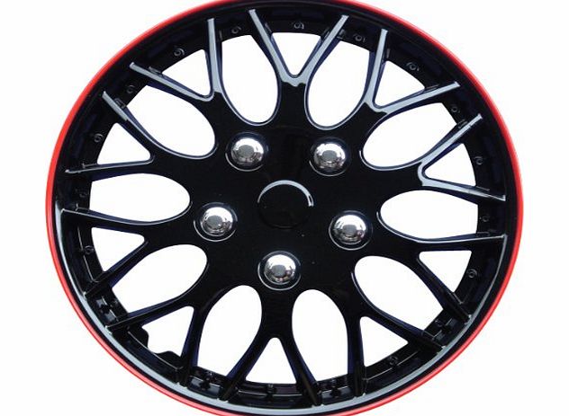 Autostyle  KT970-14 IB Plus R Hubcap Set Missouri 14 Ice Black/Red Rim - Car Wheel Trims (Set of 4)