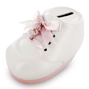 Girl Christening Pink China Shoe Money