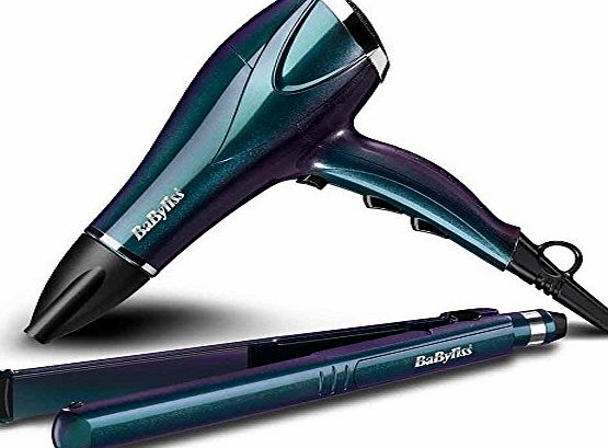 BaByliss Iridescent Collection Hair Dryer and Straightener Salon Styling Set Model 2082GU/5313CU