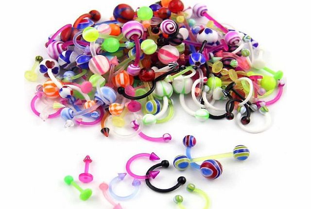 BAQI  Wholesale 80 Flexible Lip Tongue Eyebrow Bar Rings Barbell Piercing Body Jewelry Multicolor