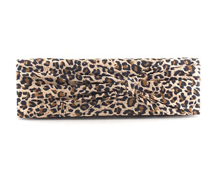 Satin Leopard Print Clutch Bag